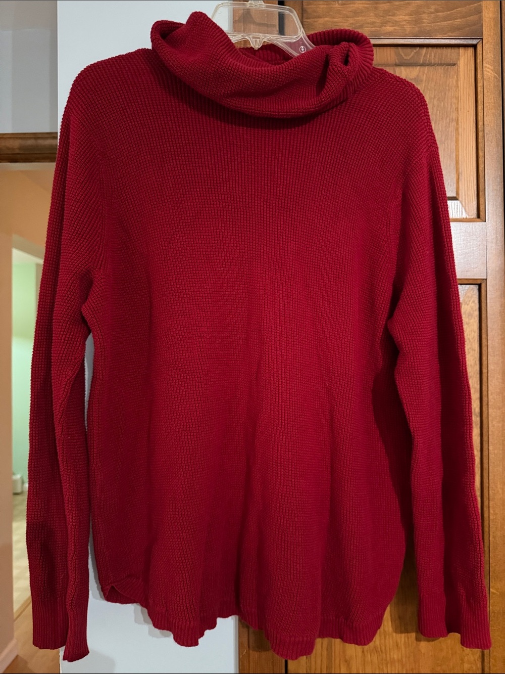 Lauren Ralph Red Waffle Knit Cowl Neck Drawstring Sweater 1X - Picture 3 of 6